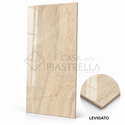 Piastrella gres porcellanato effetto marmo beige 60x120 levigato con venature naturali