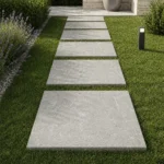 Camminamento da giardino con piastrelle in gres porcellanato grigio effetto pietra 2 cm per esterni