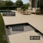 Pavimentazione esterna sopraelevata con piastrelle 60x60 Stone Blk beige in gres porcellanato 2 cm effetto pietra su supporti regolabili