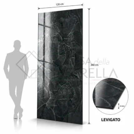 Grande lastra in gres porcellanato levigato effetto onice nero 120x280 cm spessore 6 mm