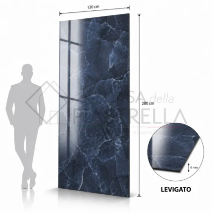 Grande lastra in gres porcellanato levigato effetto onice blu 120x280 cm spessore 6 mm
