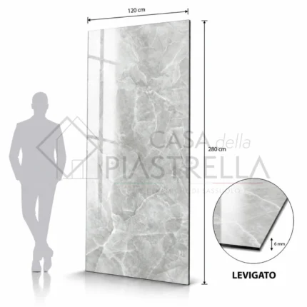 Grande lastra in gres porcellanato levigato effetto onice perla 120x280 cm spessore 6 mm