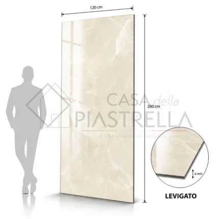 Grande lastra in gres porcellanato levigato effetto onice beige 120x280 cm spessore 6 mm