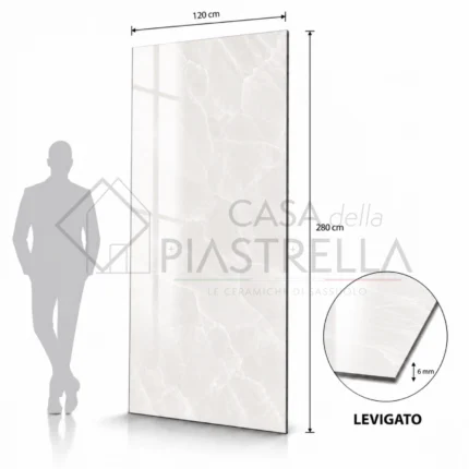 Grande lastra in gres porcellanato levigato effetto onice bianco 120x280 cm spessore 6 mm